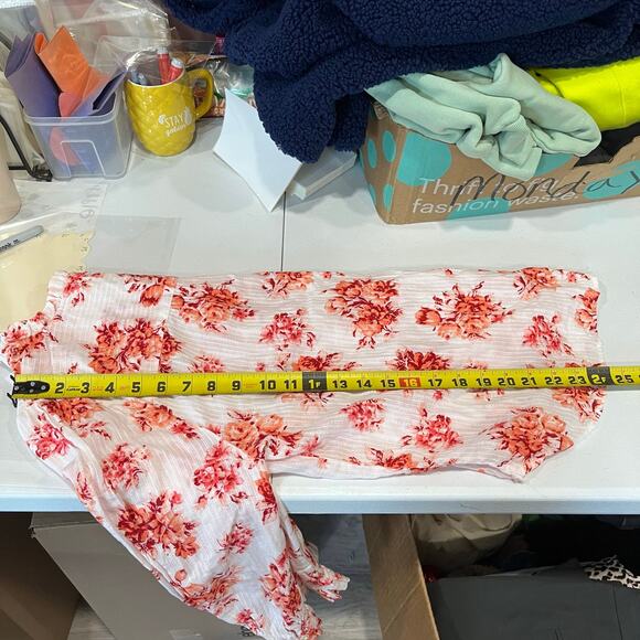 Loft White Floral Lightweight Cotton Button Front Gauzy Breezy Top Lace Medium - Picture 7 of 8